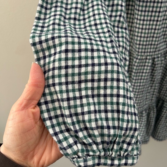 GAP Green Blue White Checkered Long Sleeve Tiered Plaid Mini Girly Fem Dress - Picture 3 of 5